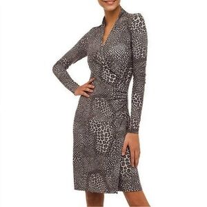 Norma Kamali Women's Long-Sleeve Side Draped Jersey Dress‎ Animal Print XS